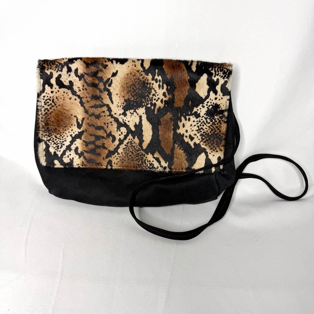 Women's Ceri Hoover Hadley Leather Calf Hair Bag Black Brown Animal Print